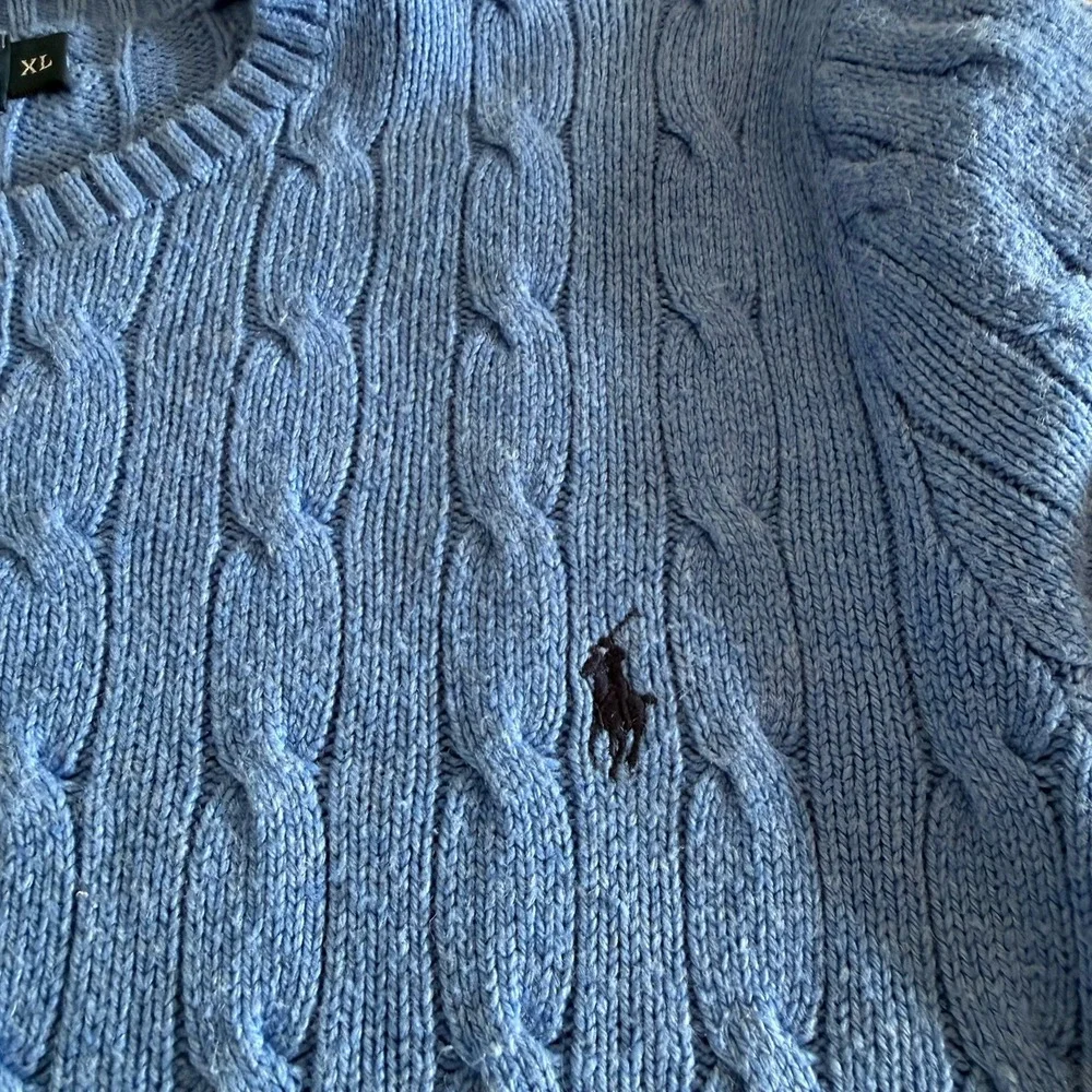 VTG 90s Mens L Blue Polo Ralph Lauren 100% Silk Cable Knit Sweater Blue Pony